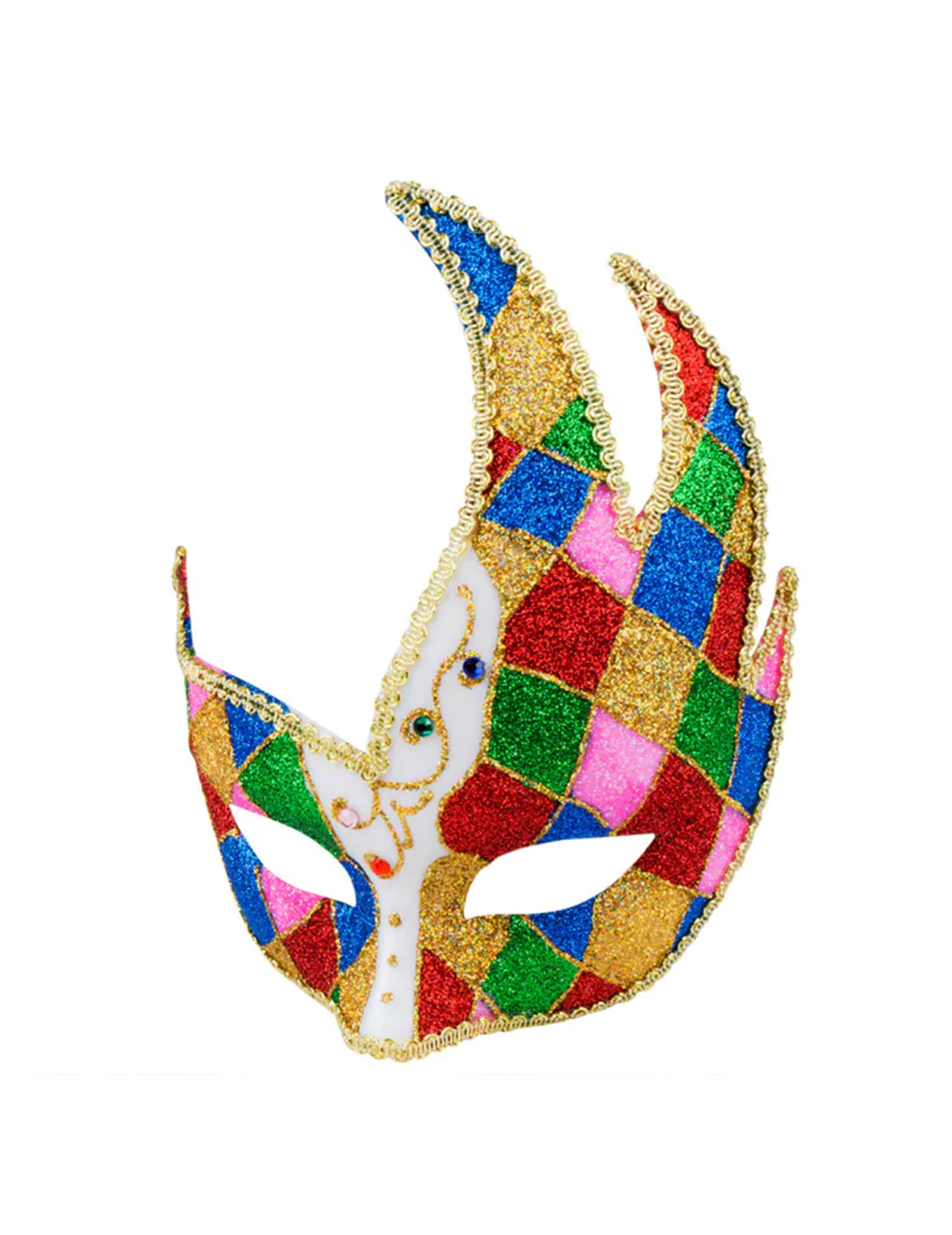 Vue de face du loup vénitien losanges multicolores pour adulte