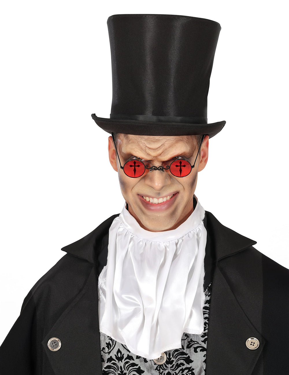 Lunettes gothiques rondes pour adulte rouges avec motif de croix