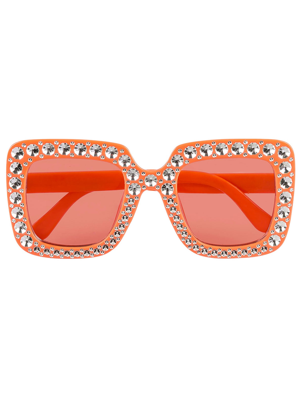 Détail de la face des lunettes à strass orange pour adulte