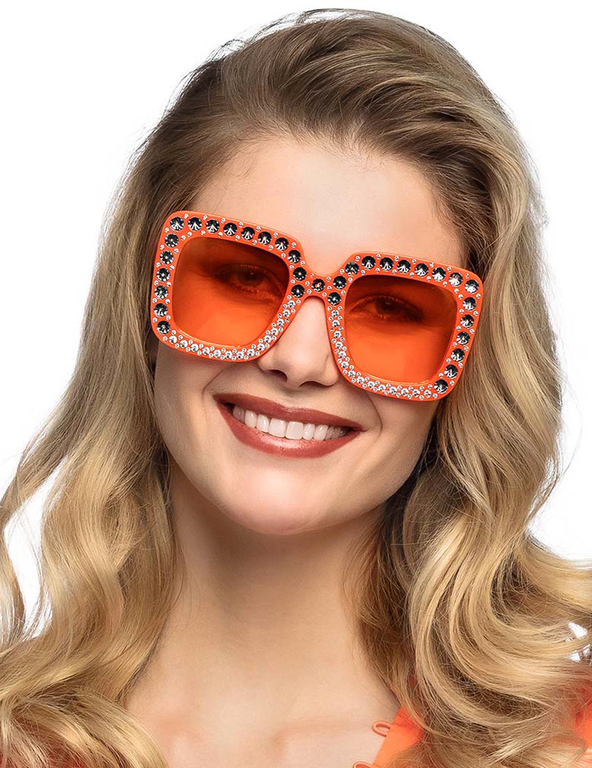 Lunettes à strass orange pour adulte orange à monture carrée