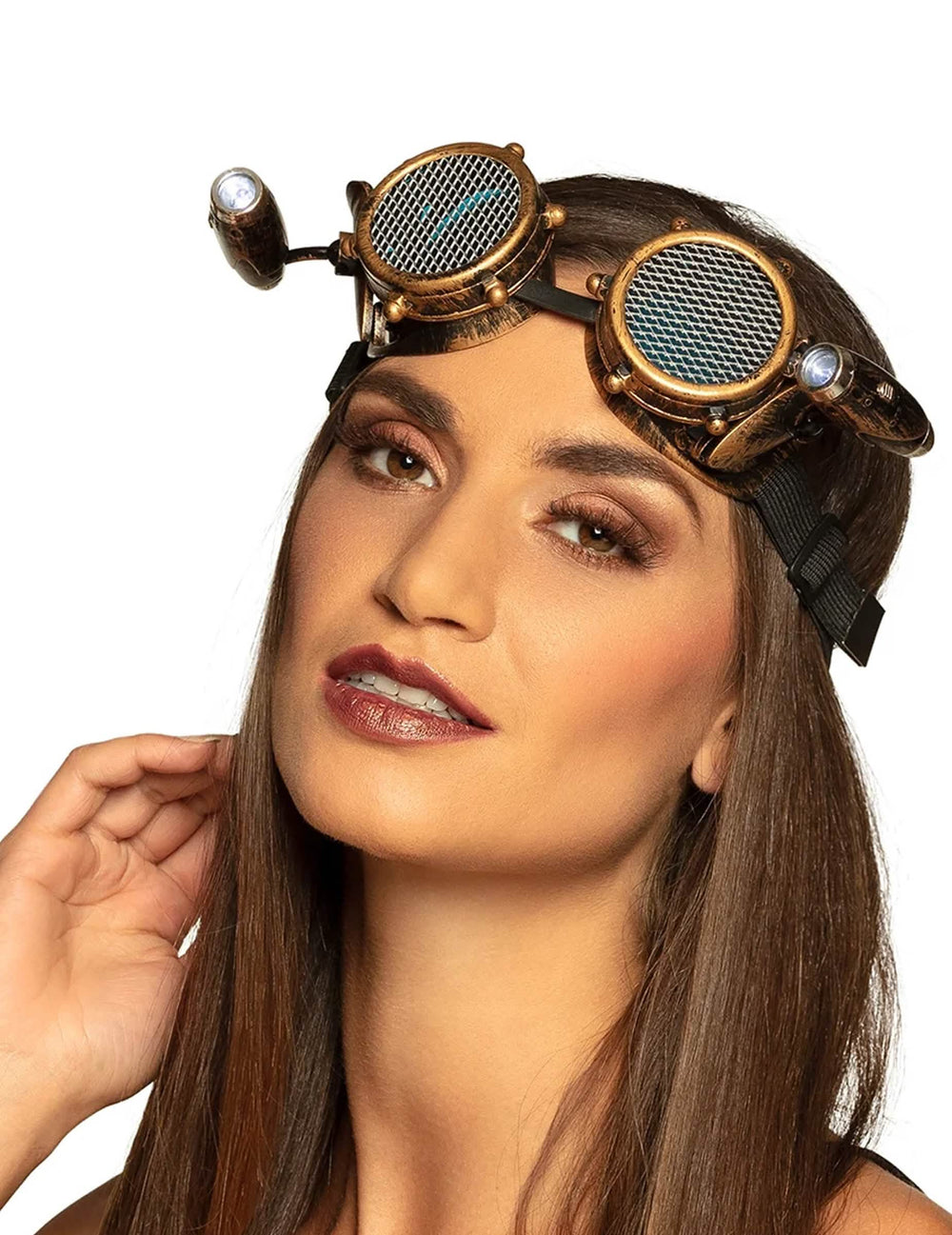 steampunk szemüvegek frontális fénnyel felnőtt számára, bronz színben, rácsozott lencsékkel