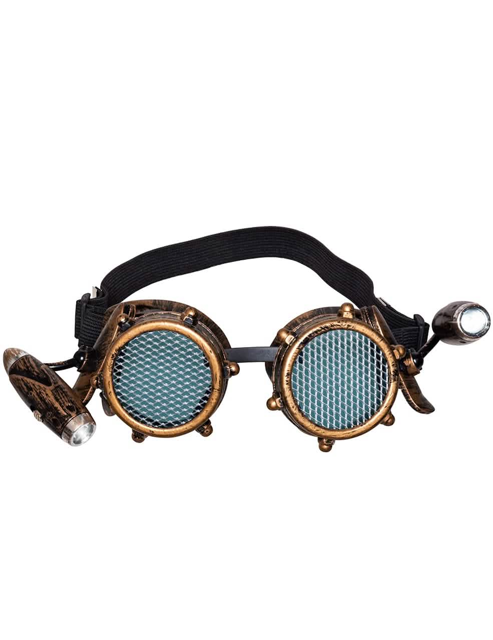 steampunk felnőtt szemüvegek elülső világítással ellátott oldallámpáinak részletei