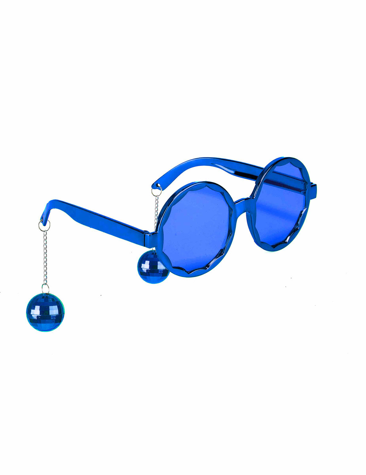 Lunettes disco pour adulte bleues avec boules à facettes suspendues