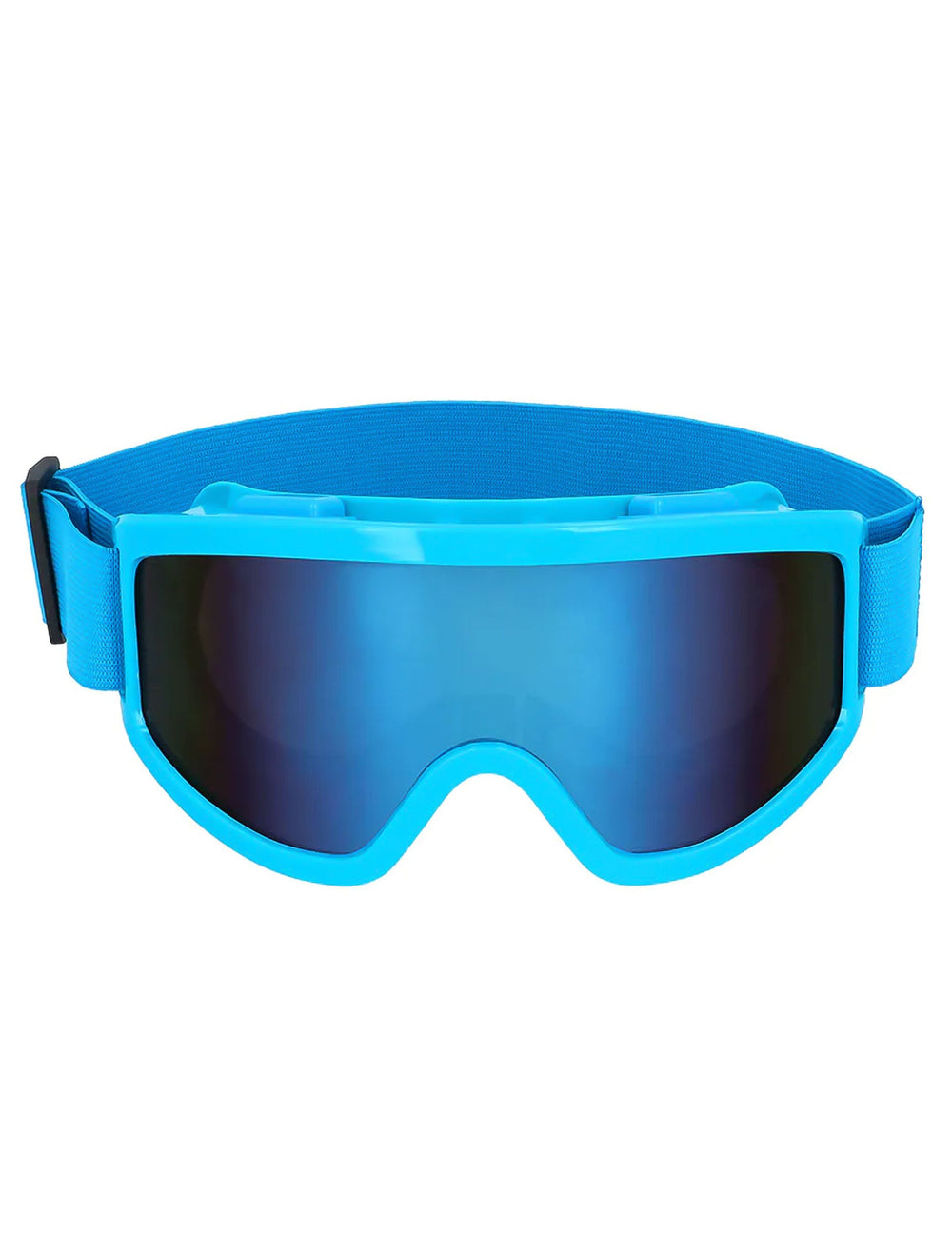 Vue de face des lunettes de ski bleu fluo pour adultes