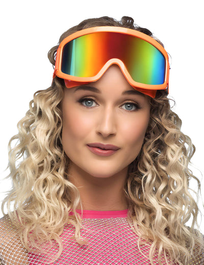 Lunettes de ski orange fluo pour adulte avec verres irisés arc-en-ciel