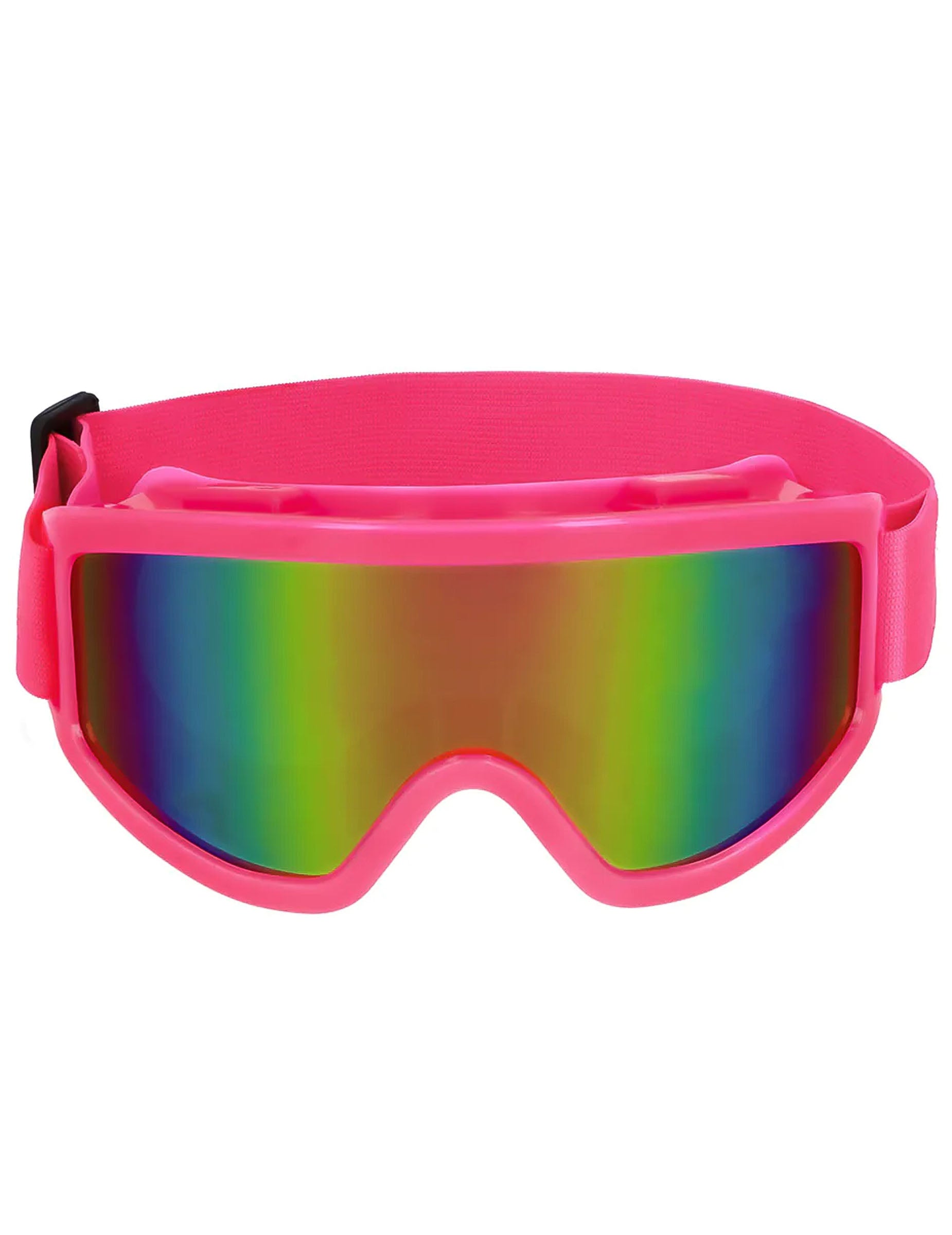 Vue de face des lunettes de ski rose fluo pour adultes