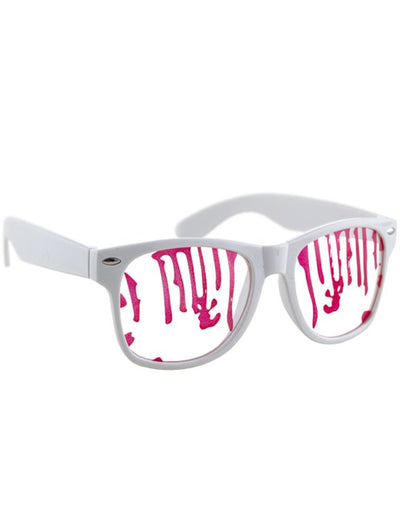 Lunettes éclaboussées de sang pour adulte blanches avec effet gouttes de sang rouges