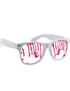 Lunettes éclaboussées de sang pour adulte blanches avec effet gouttes de sang rouges