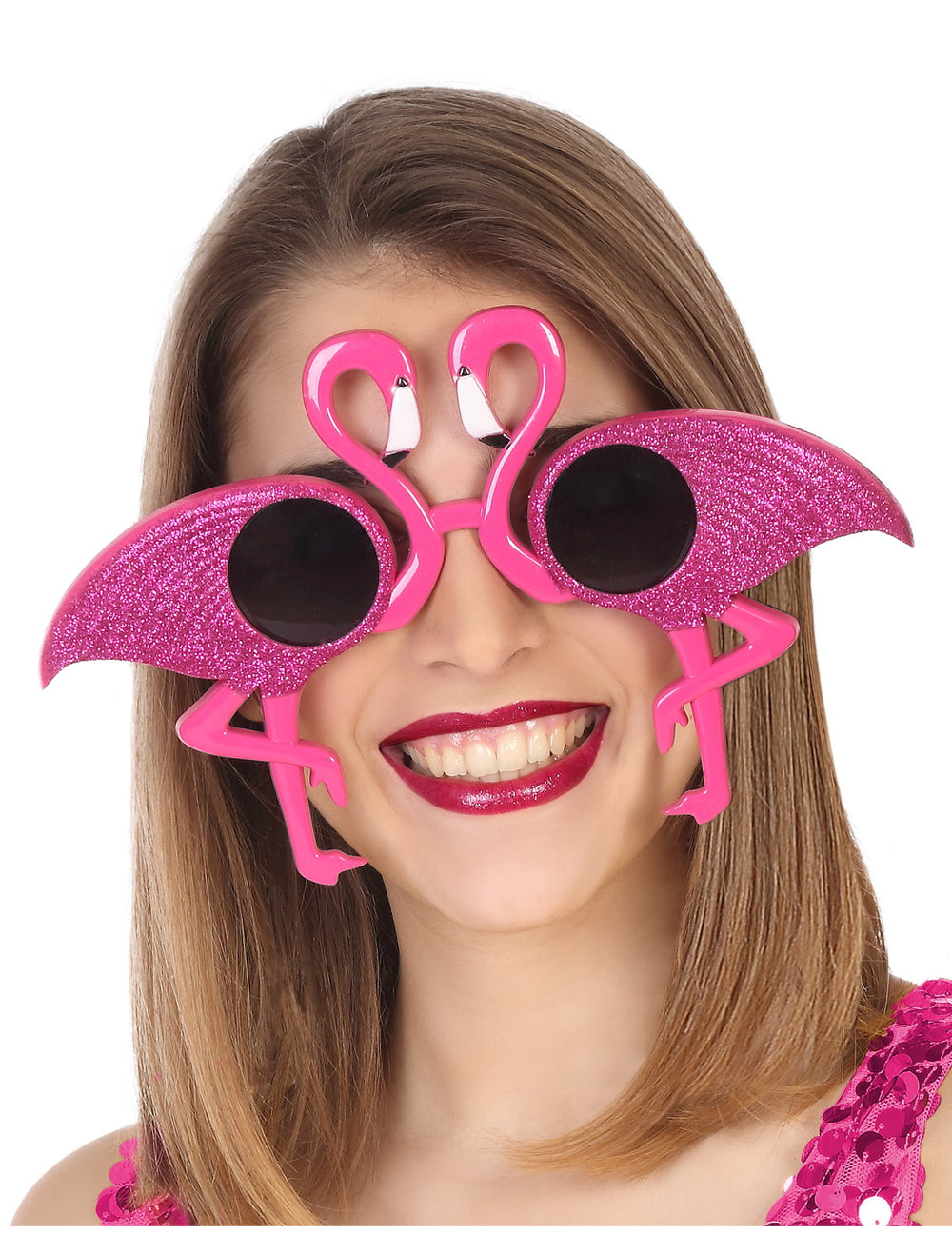 Lunettes flamant rose pour adulte à paillettes roses