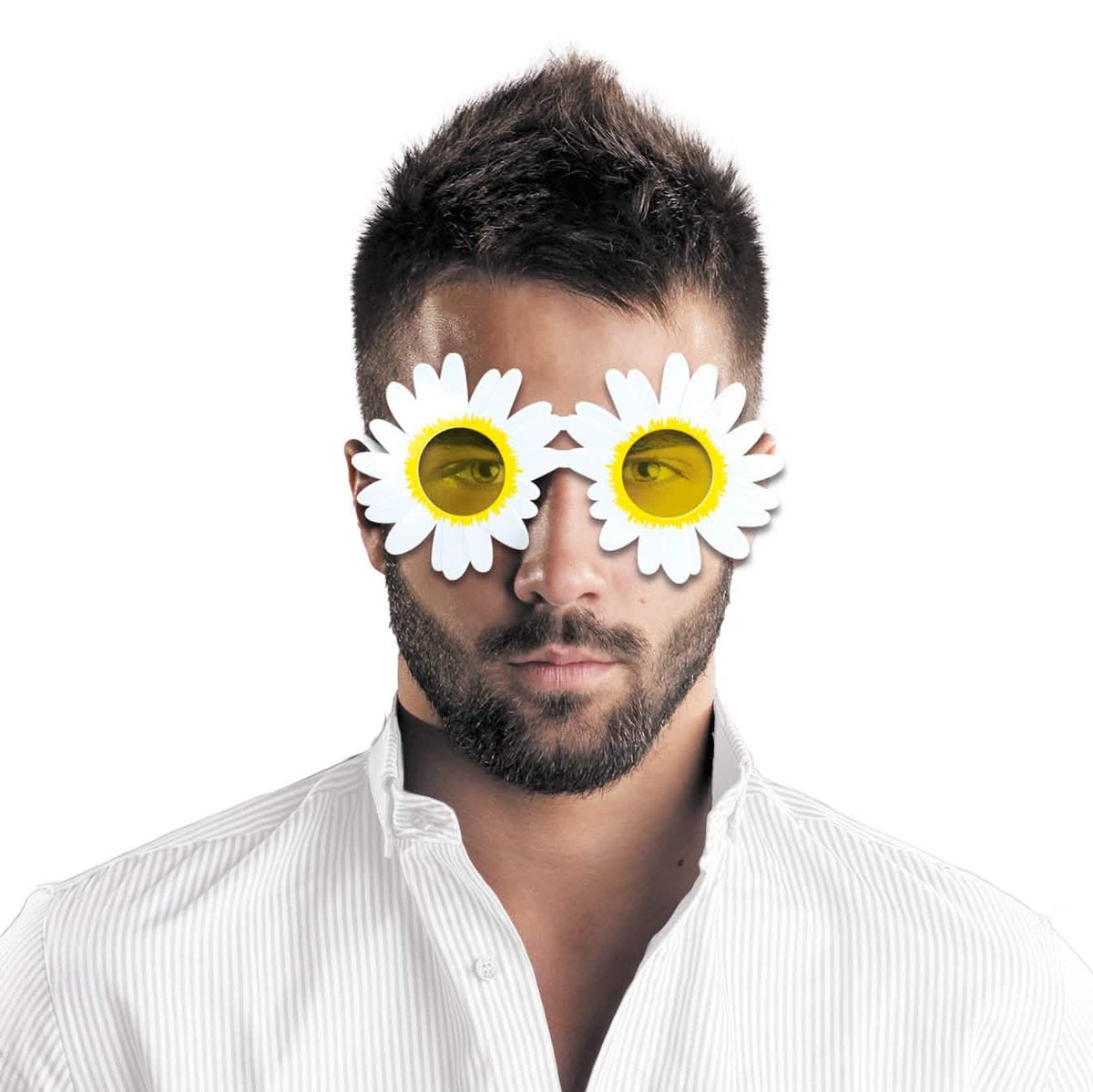 Vue de face des lunettes fleurs marguerites pour adulte