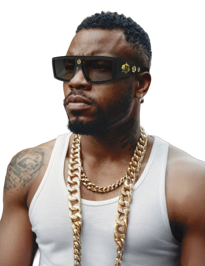 Lunettes gangsta pour adulte noir et or avec symboles dollar