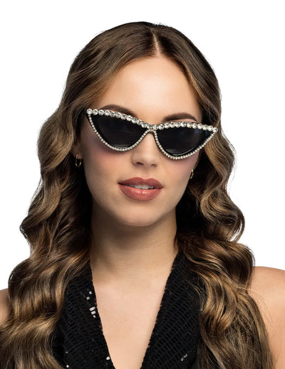 Lunettes glamour à strass pour adulte noires et brillantes
