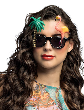 Felnőtt hawaii szemüveg pálmafával és flamingóval