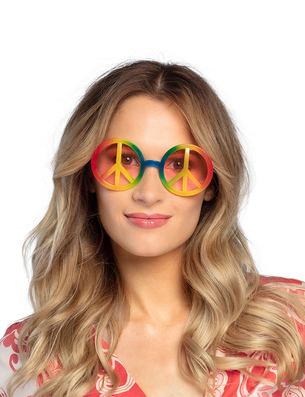 Lunettes hippie pour adulte arc-en-ciel avec symbole peace and love