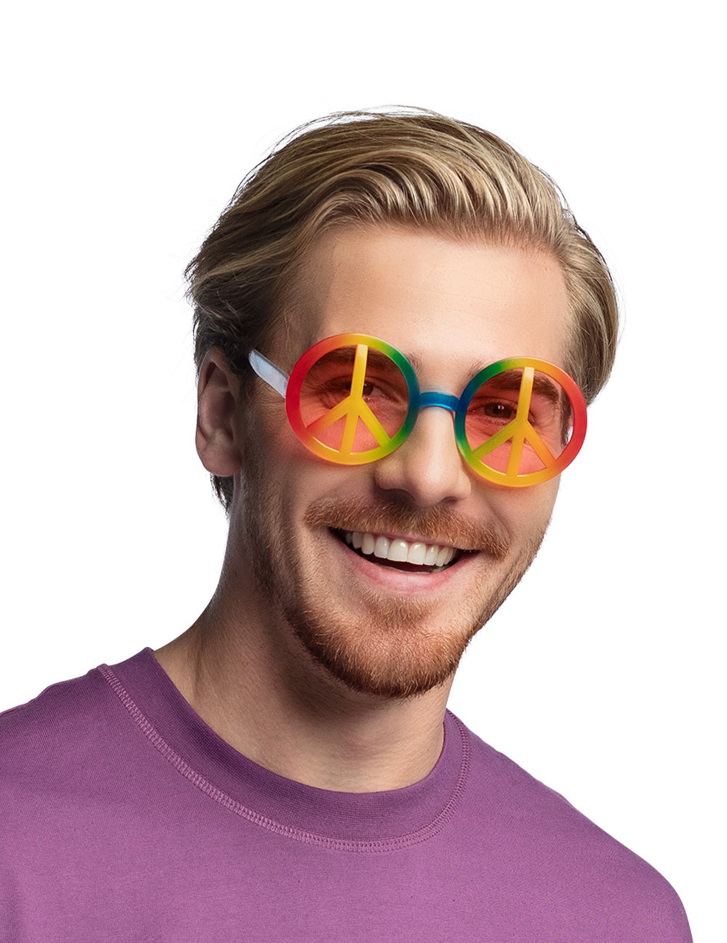 Profilnézet a felnőtt szivárvány hippis szemüvegről béke és szeretet szimbólummal