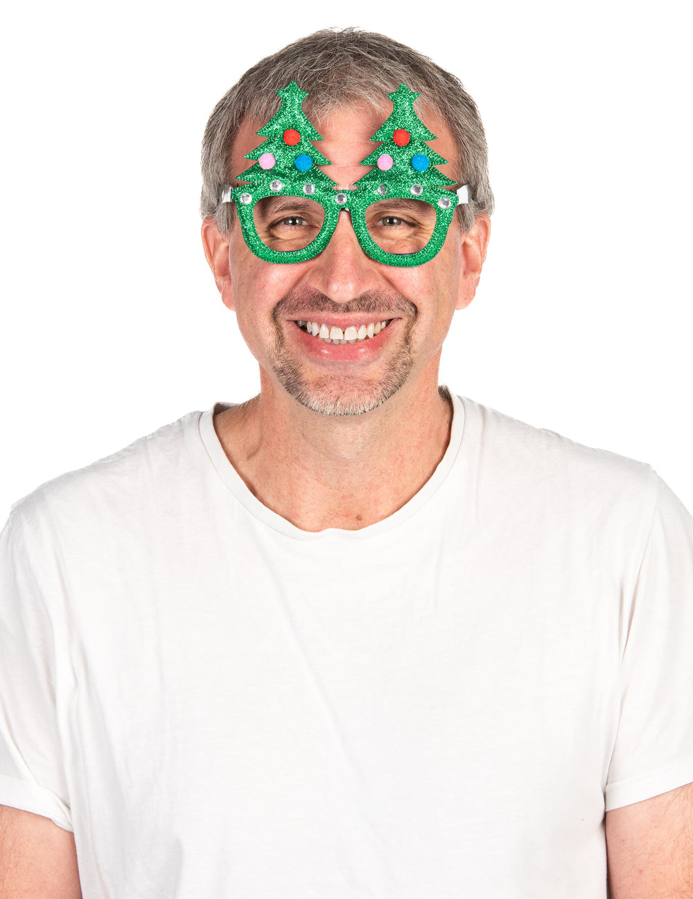 Vue de face des lunettes humoristiques sapins de Noël pour adulte