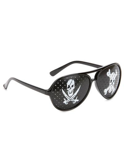Lunettes pirate pour adulte noires avec motifs de têtes de mort