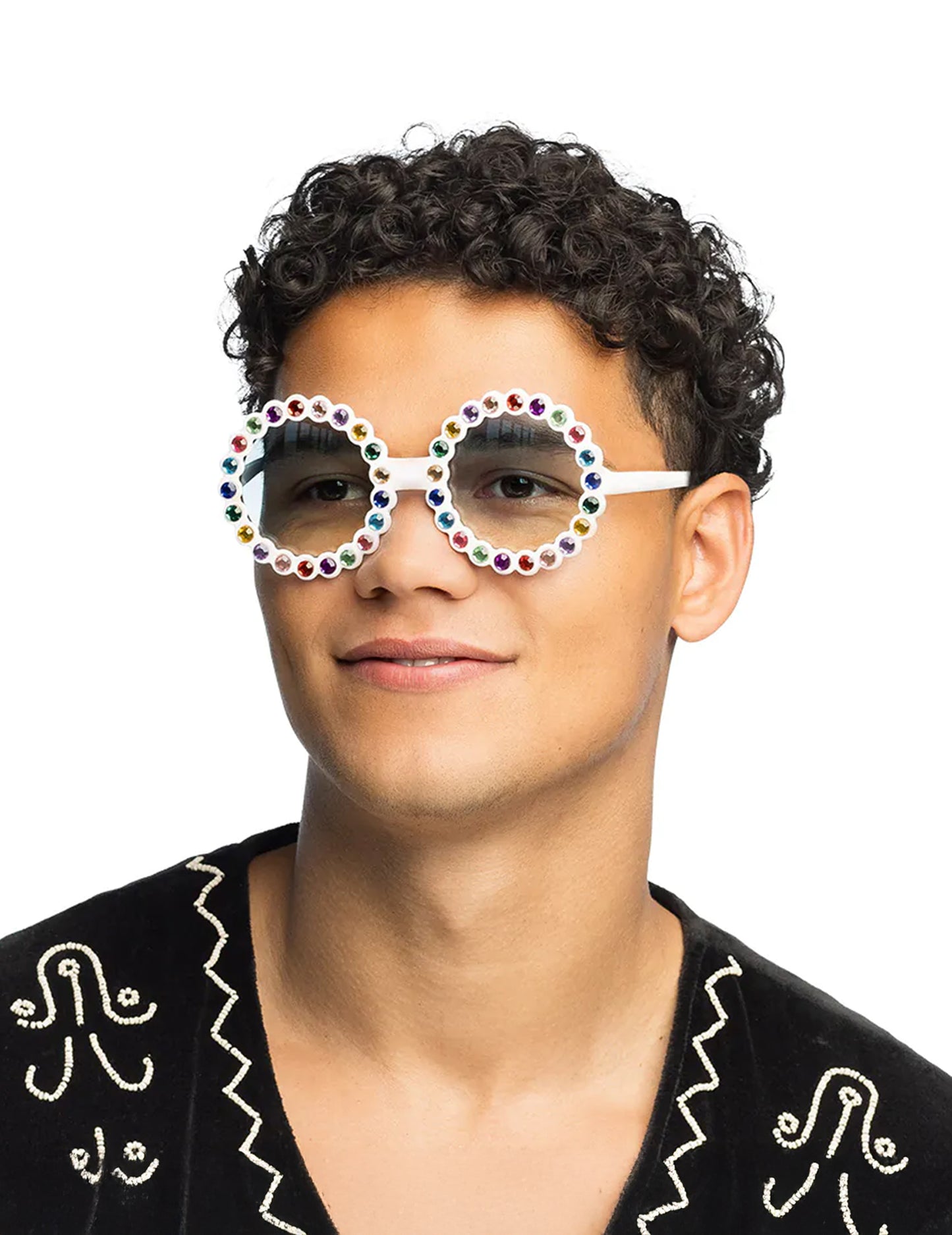 Többszínű strasszköves, kerek szemüveg 