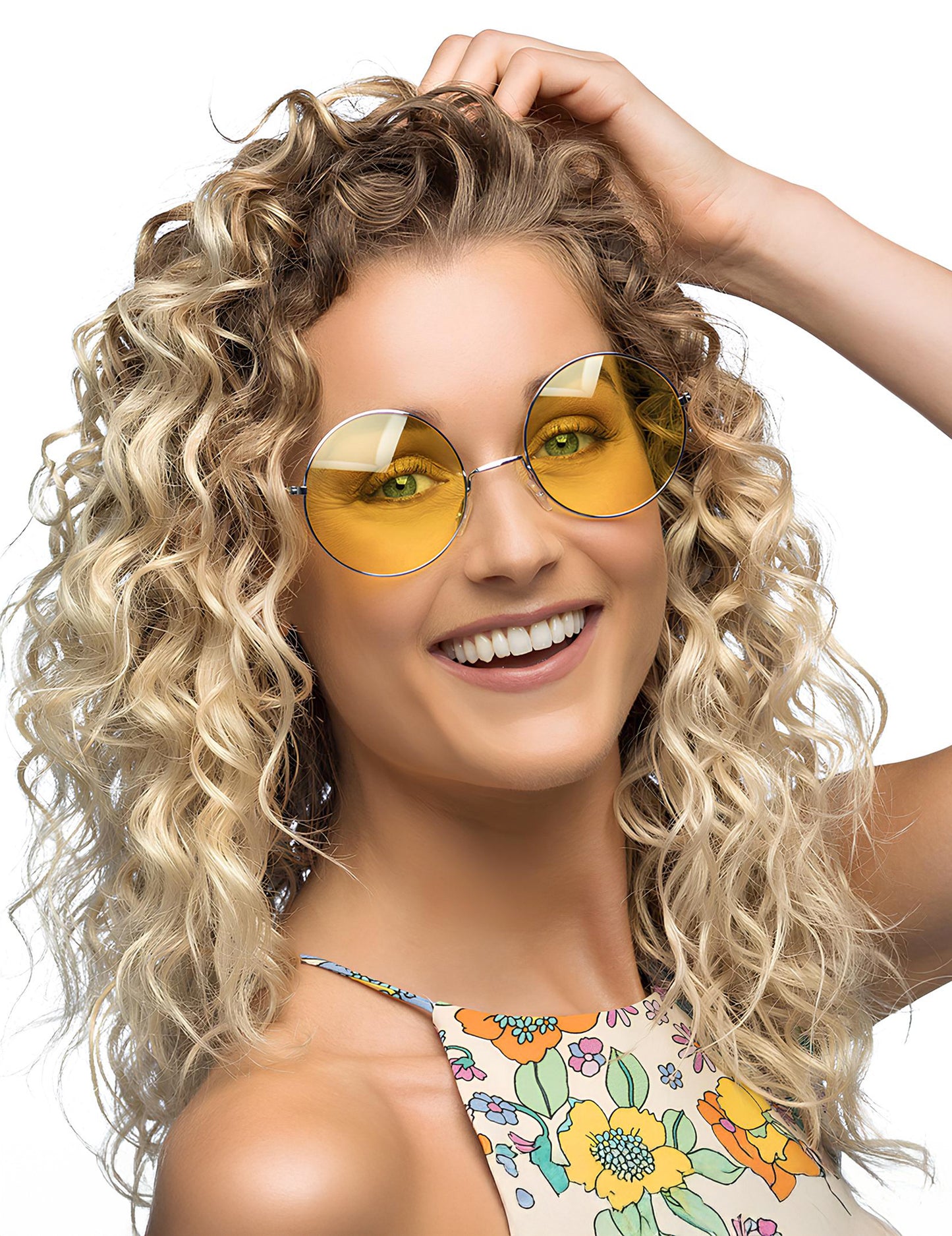 Óriás hippi sárga kerek szemüveg