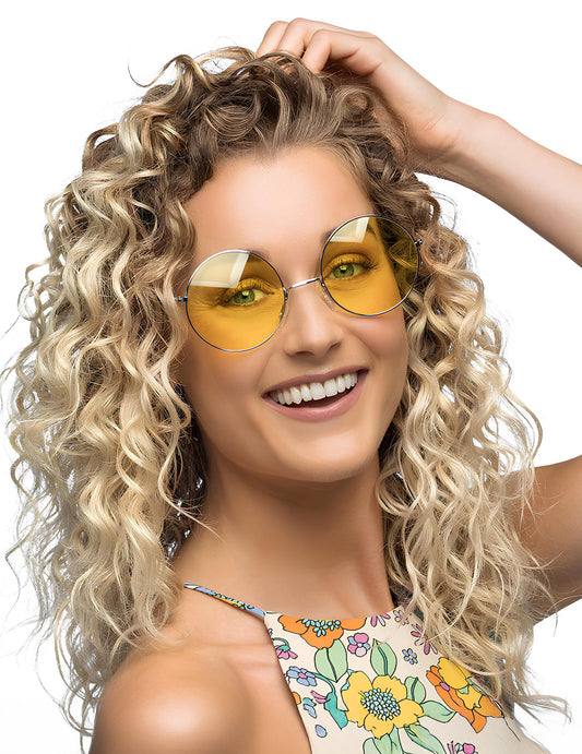 Lunettes rondes hippies géantes pour adulte jaunes