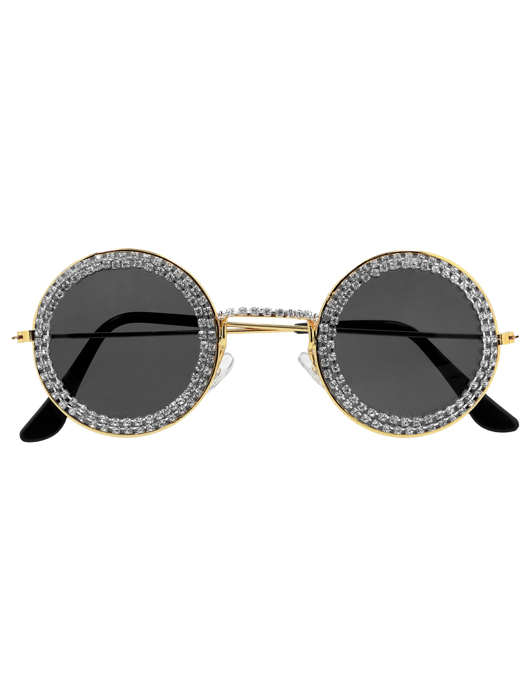 Lunettes rondes à strass pour adulte noires et dorées