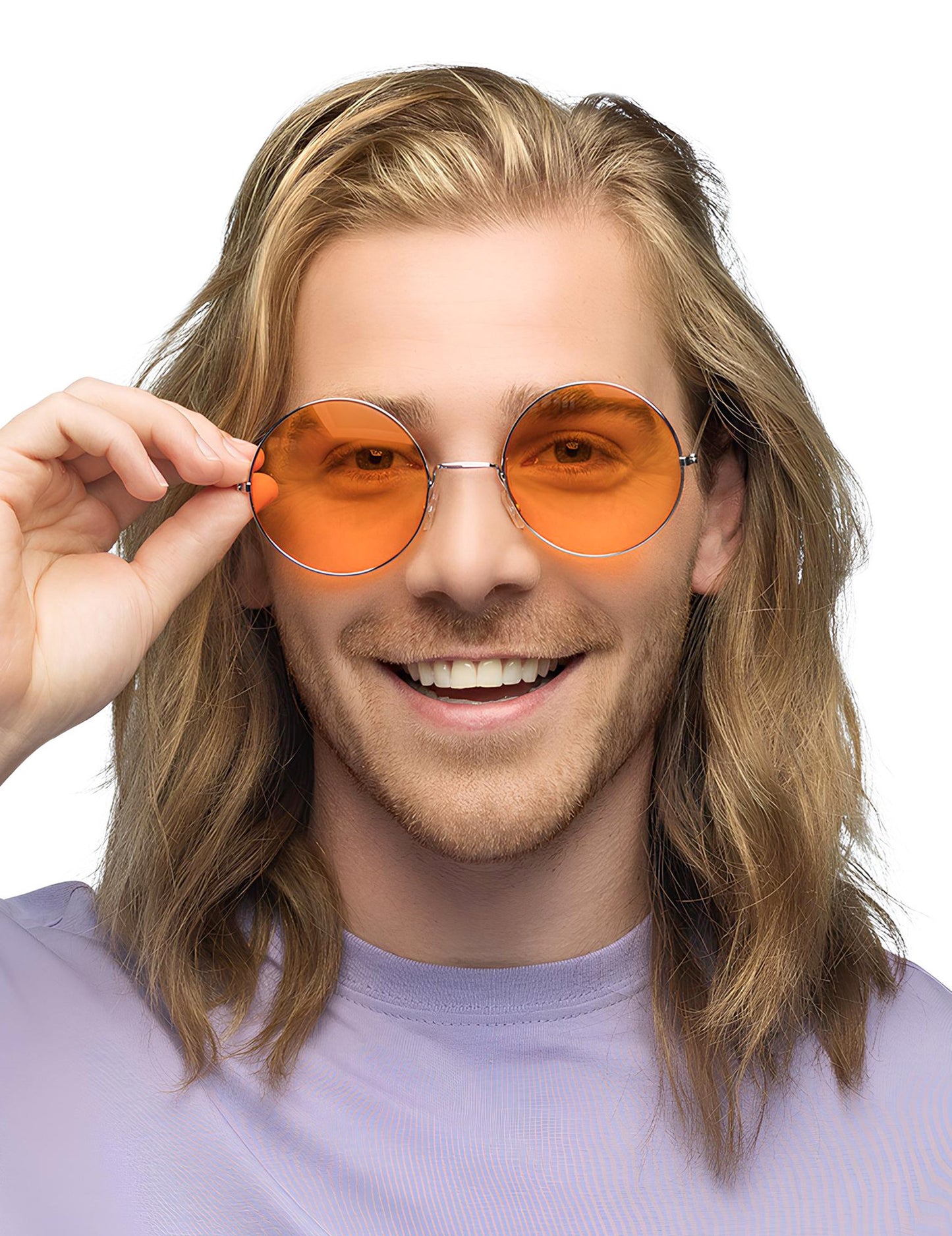 Óriási, kerek, narancssárga hippi szemüveg