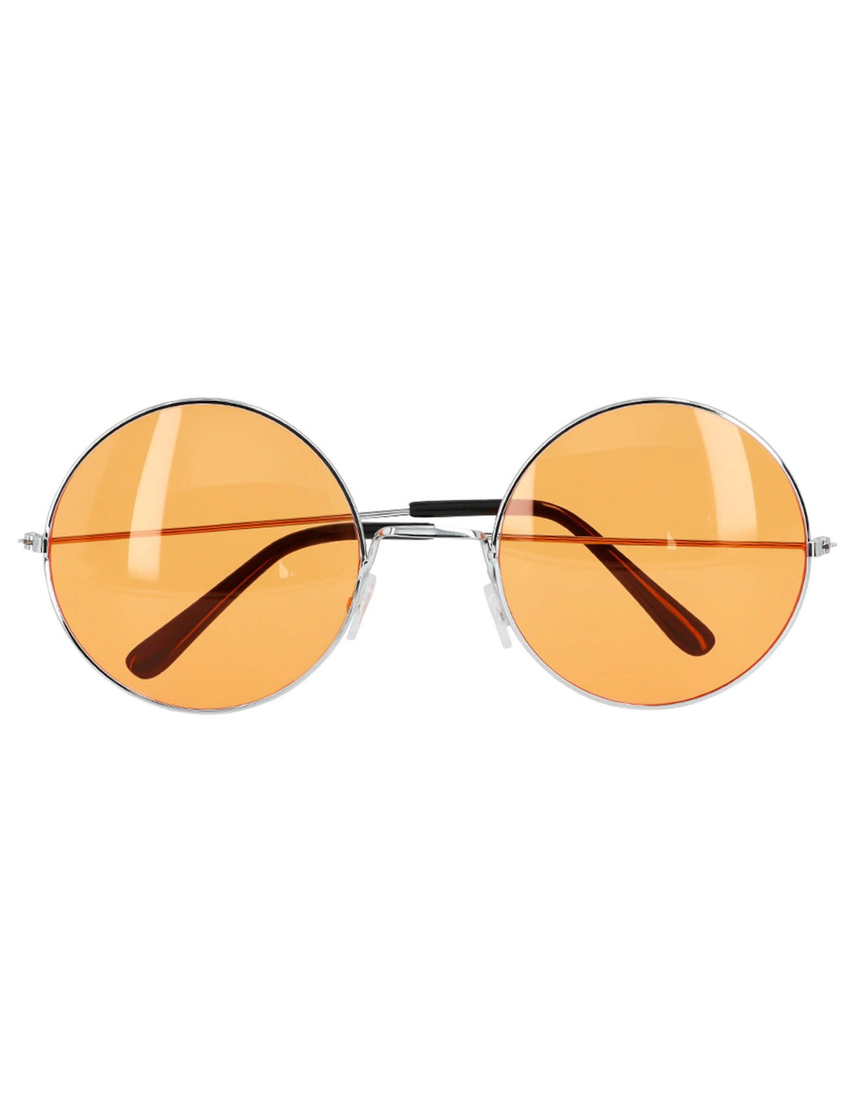 Détail des verres oranges des lunettes rondes géantes hippies