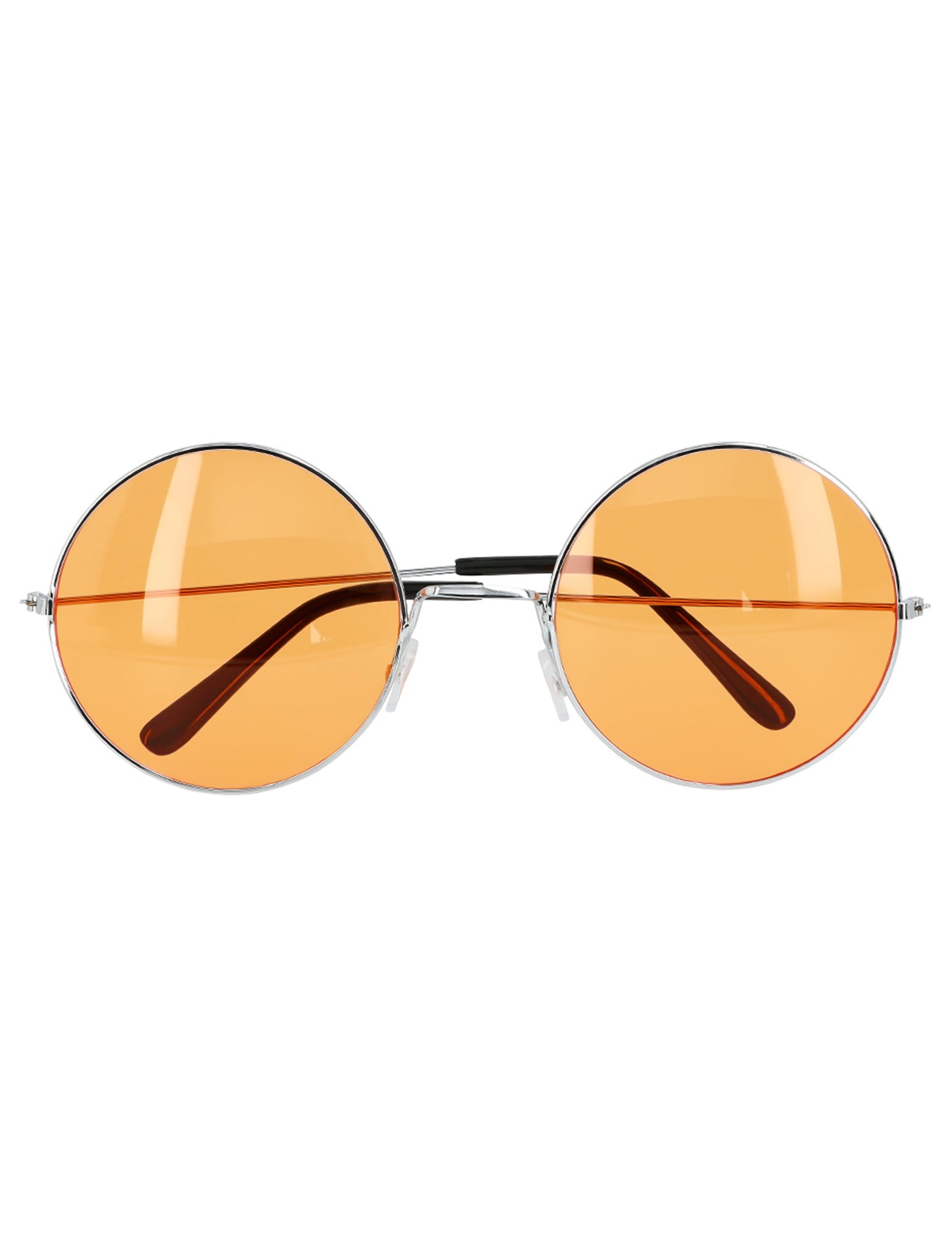 Détail des verres oranges des lunettes rondes géantes hippies