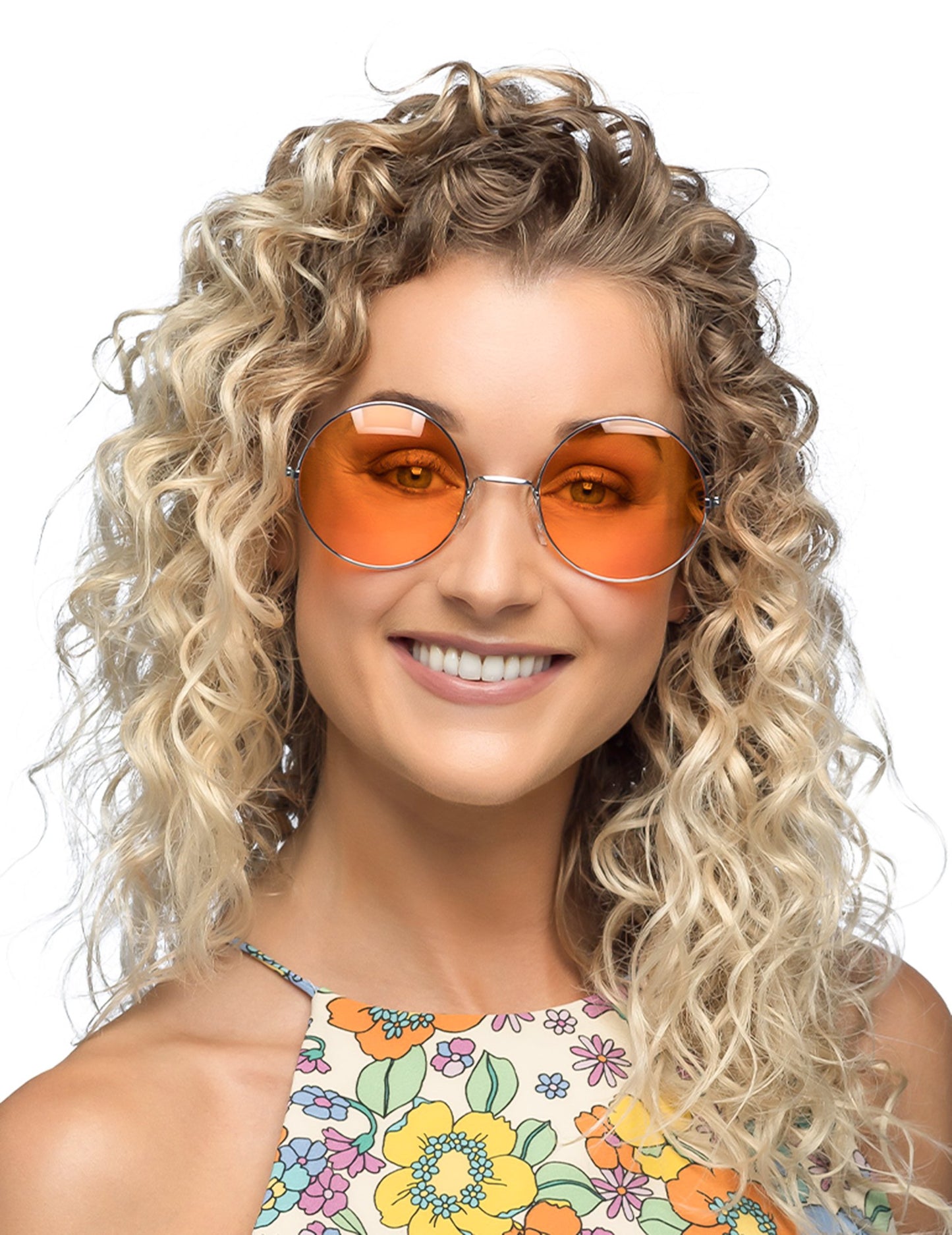 Óriási, kerek, narancssárga hippi szemüveg
