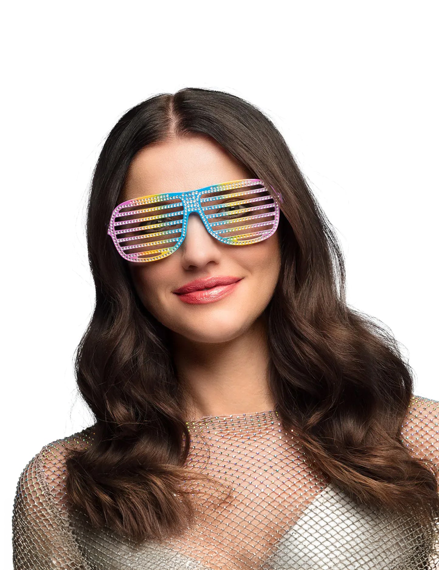 Vue de face des lunettes striées arc-en-ciel pour adulte