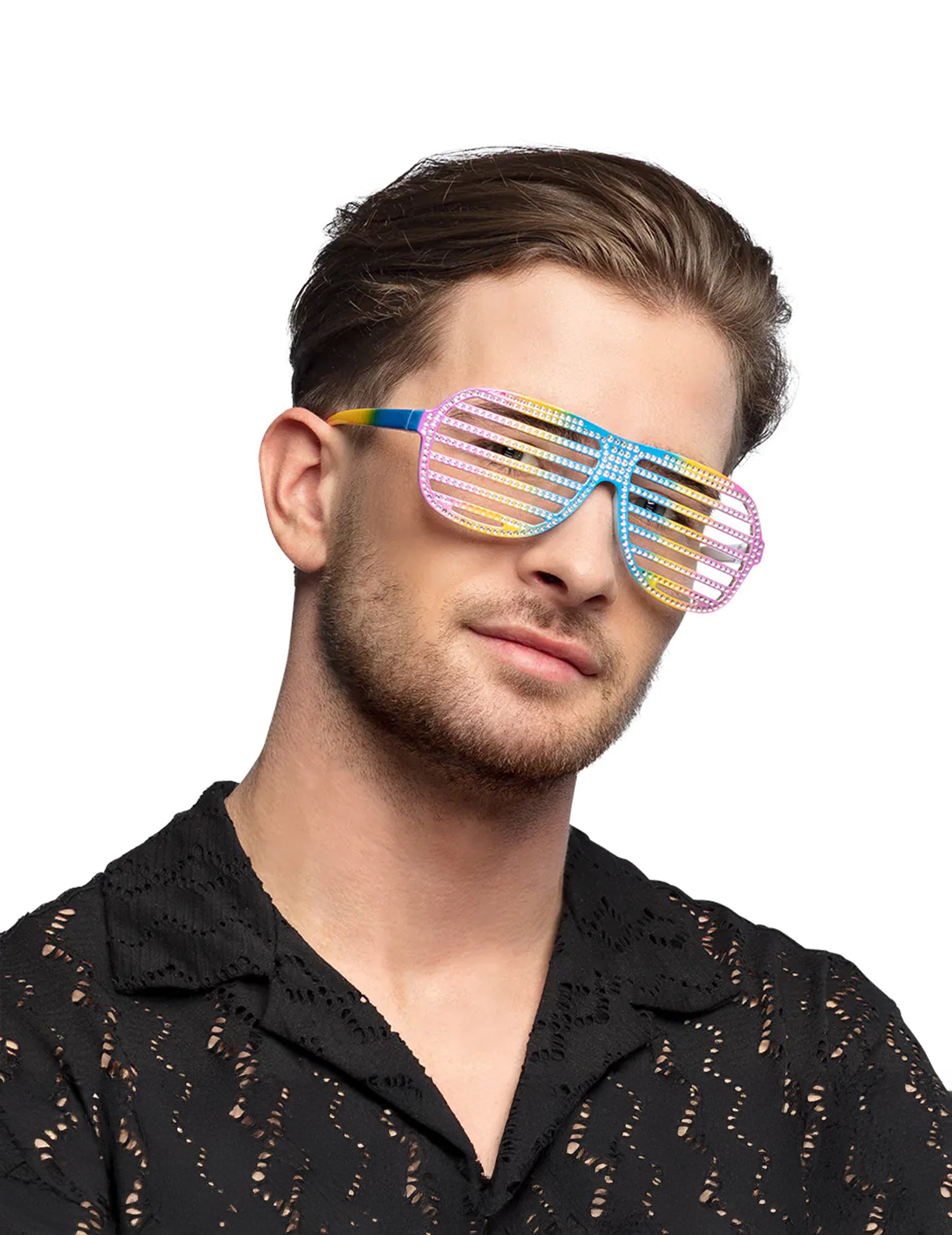 Vue de profil des lunettes striées arc-en-ciel pour adulte