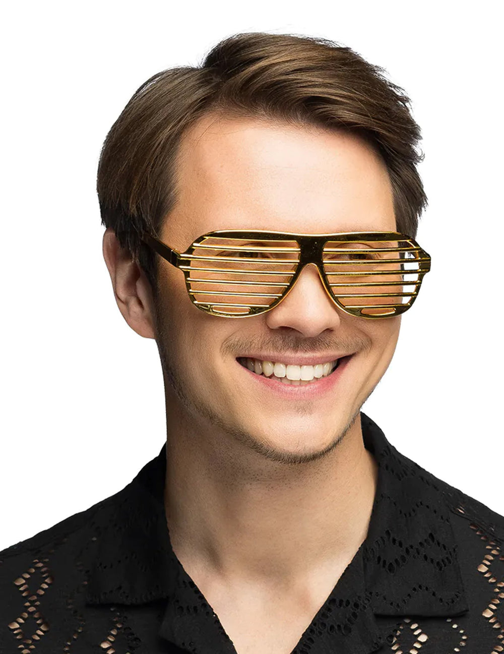 Vue de face portée des lunettes striées pour adulte
