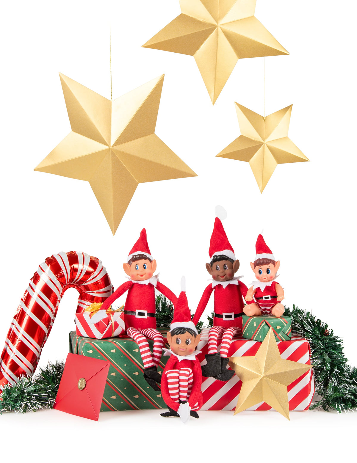 Mise en scène festive avec accessoires de Noël du lutin farceur Loustic pour garçon