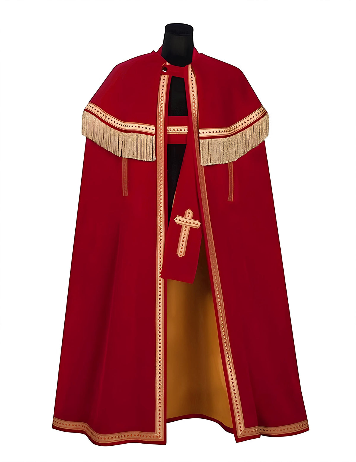 Détail de la stole avec croix dorée du manteau de Saint-Nicolas modèle Bram luxe