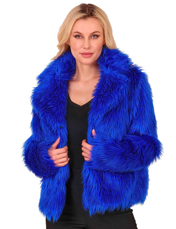 Sötétkék műszőrme kabát felnőtteknek 