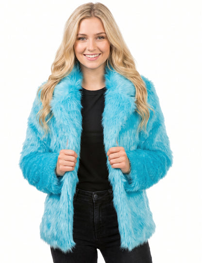 Manteau en fausse fourrure bleue adulte