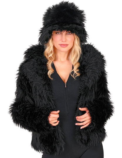 Manteau en fausse fourrure noir adulte
