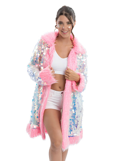 Felnőtt Megfordítható Rózsaszín Flitteres és Műszőrme Kabát