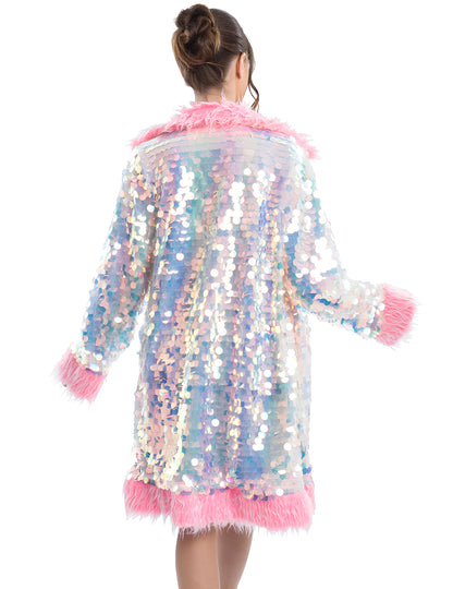 Felnőtt Megfordítható Rózsaszín Flitteres és Műszőrme Kabát