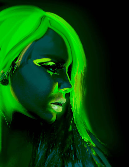Vue de profil du rendu fluorescent du maquillage néon pour adulte