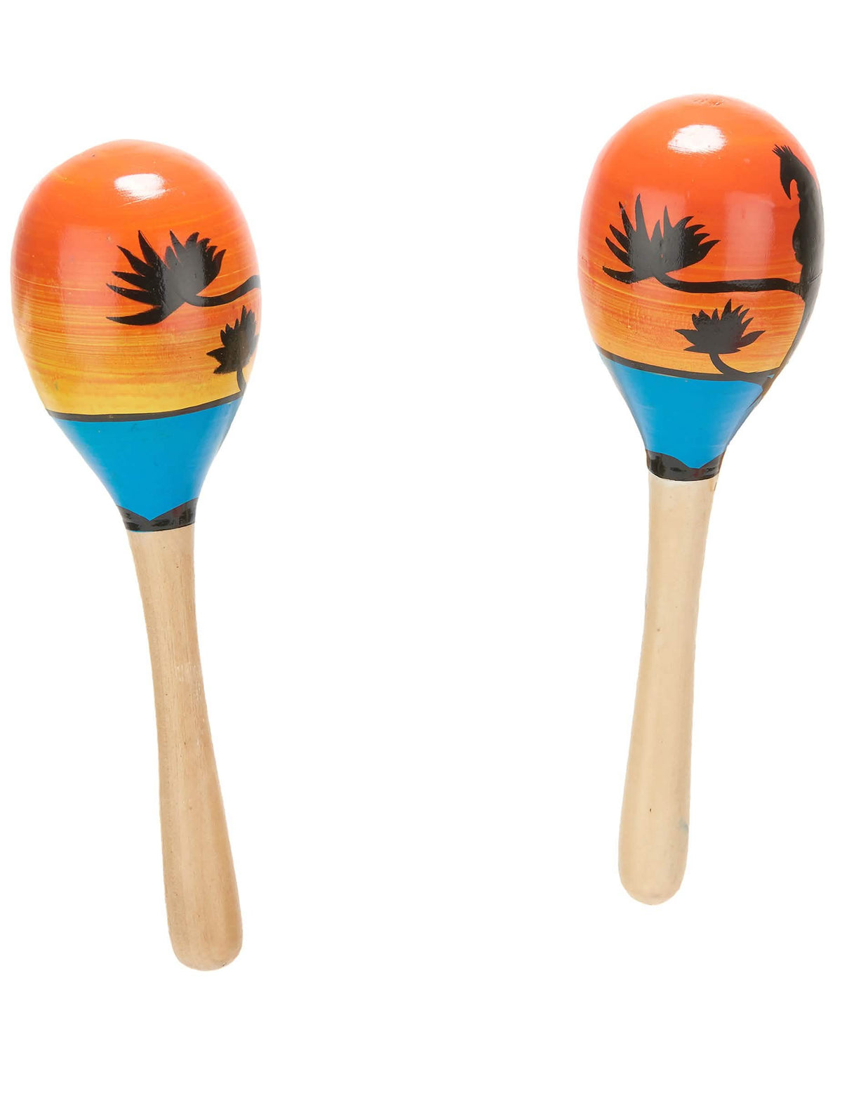 Havaji maracas felnőttnek fából, naplementés és pálmafás díszítéssel