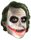 Masque 3/4 Joker the Dark Night™ pour adulte blanc avec maquillage noir et rouge et cheveux verts
