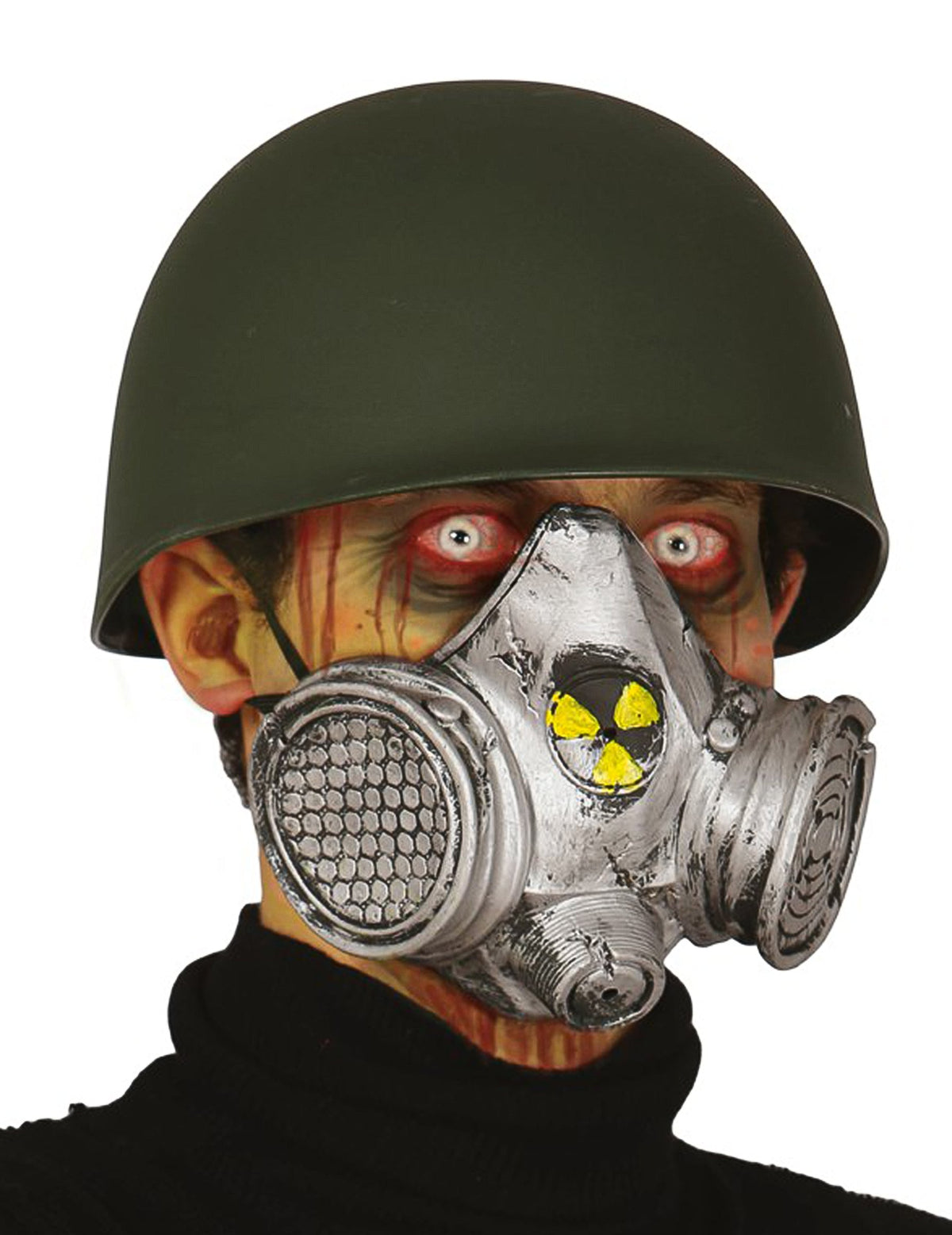 Masque à gaz nucléaire pour adulte gris argenté avec logo radioactif jaune