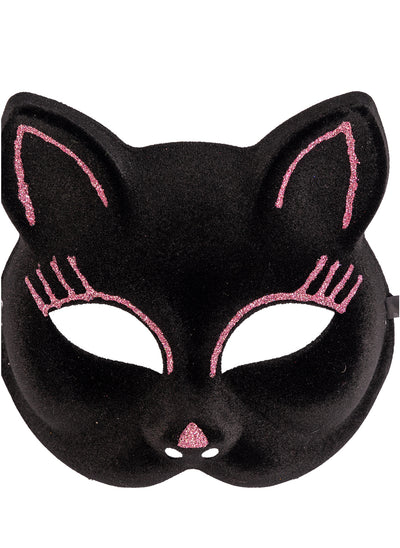 Masque chat pour adulte noir avec paillettes roses