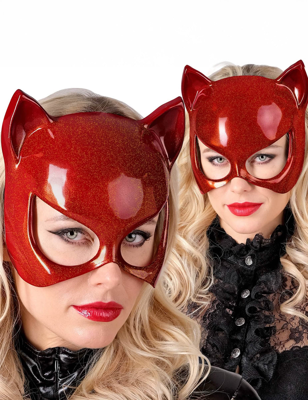 Double vue portée du masque chat pour adulte rouge pailleté