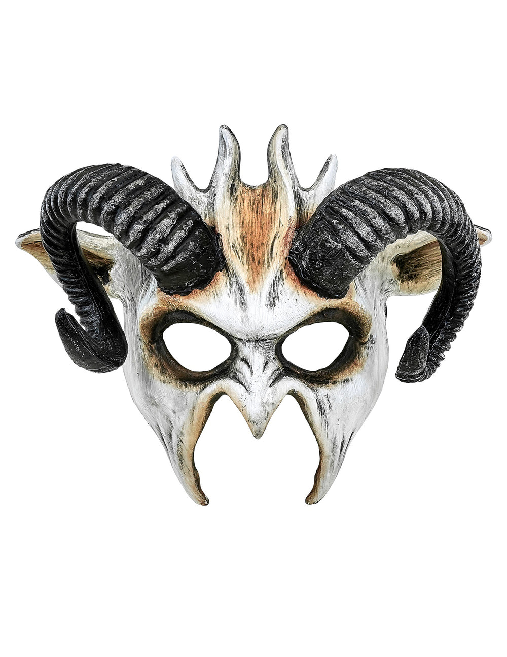 Vue de face du masque de démon à cornes