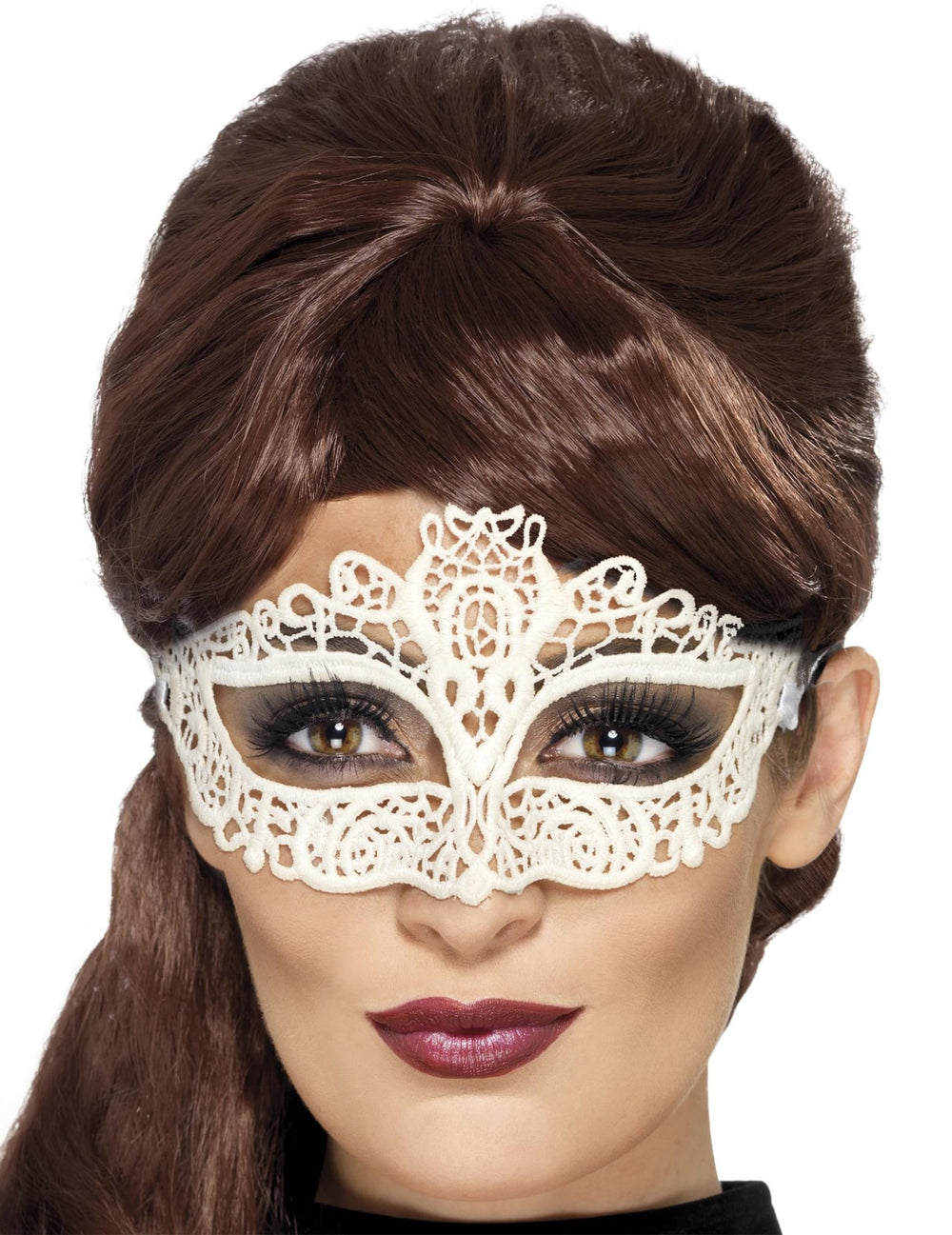 Vue de face du masque dentellé pour femme blanc