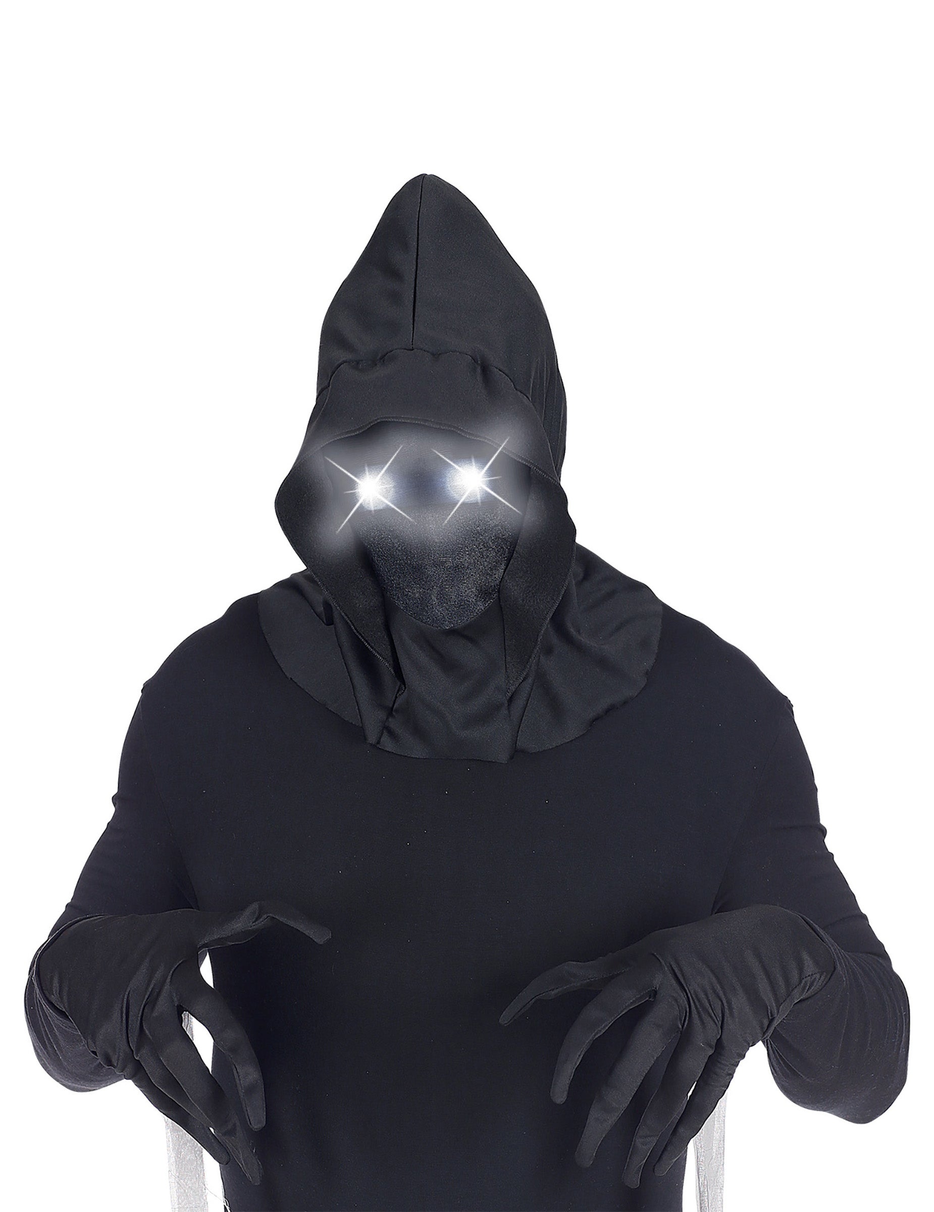 Masque intégral à capuche visage invisible et yeux lumineux pour adulte noir et blanc