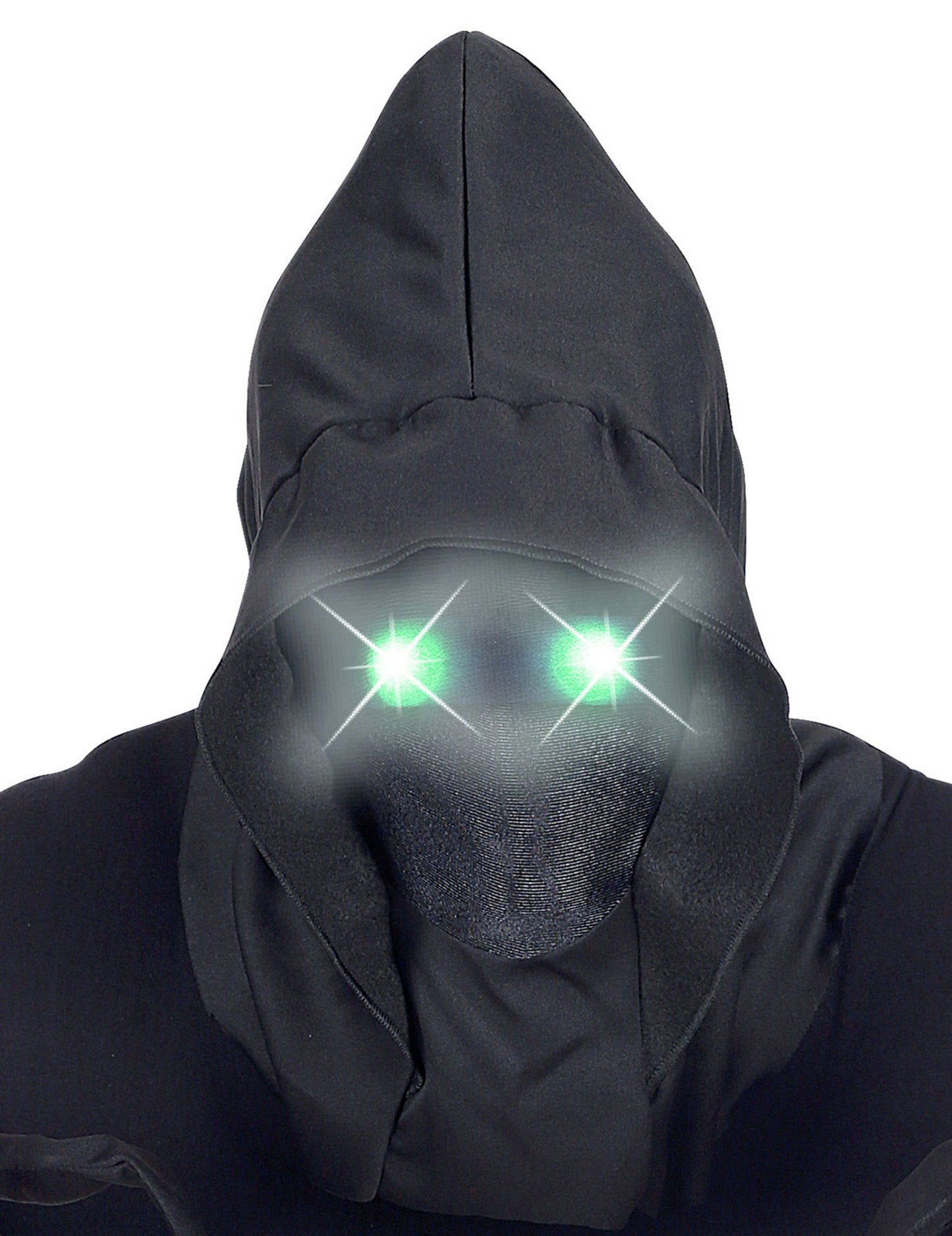 Masque intégral à capuche visage invisible pour adulte noir avec yeux lumineux vert