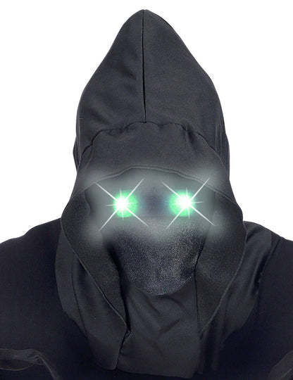 Masque intégral à capuche visage invisible pour adulte noir avec yeux lumineux vert